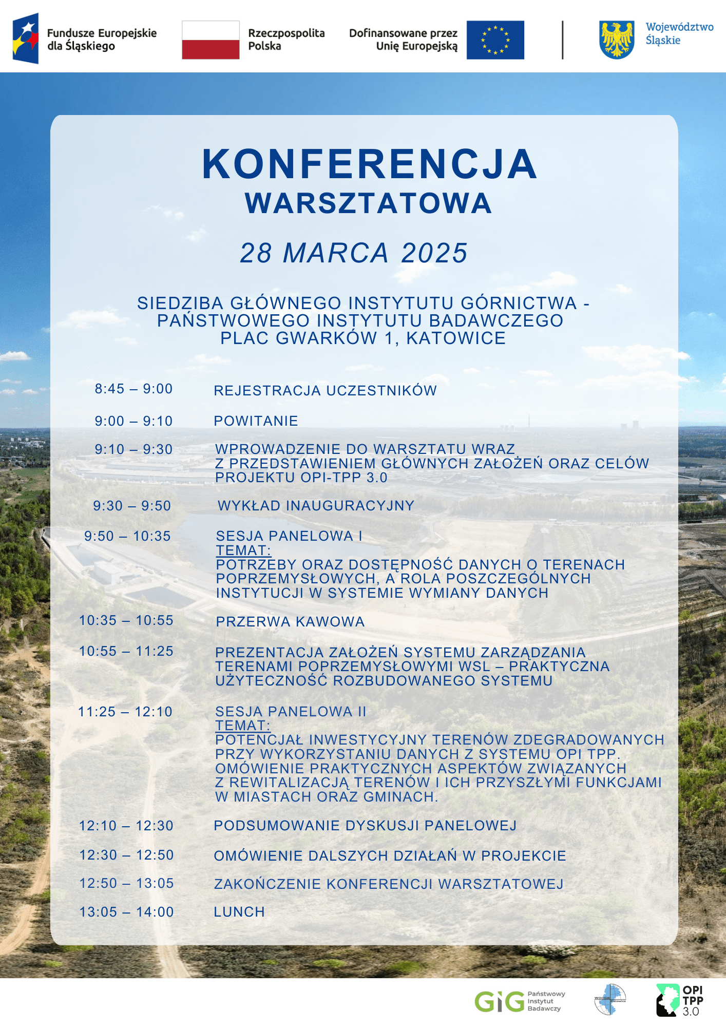 Agenda konferencji warsztatowej 28 marca 2025 min | Conference focused on post-mining & brownfield areas and their potential