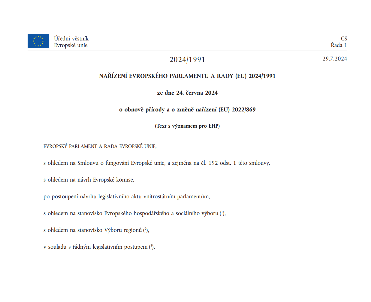Nařízení o obnově přírody (EU) 2024/1991