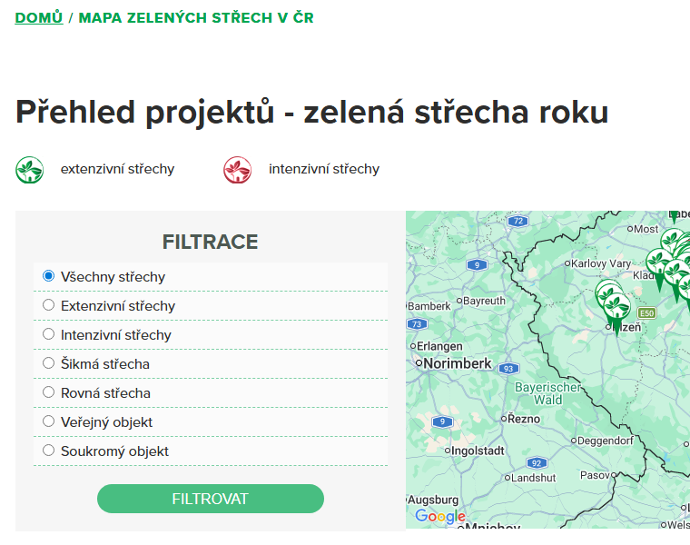 Mapa zelených střech
